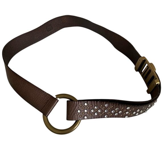 Linea Pelle Brown Leather Brass Ring Hip Belt Small main image 4